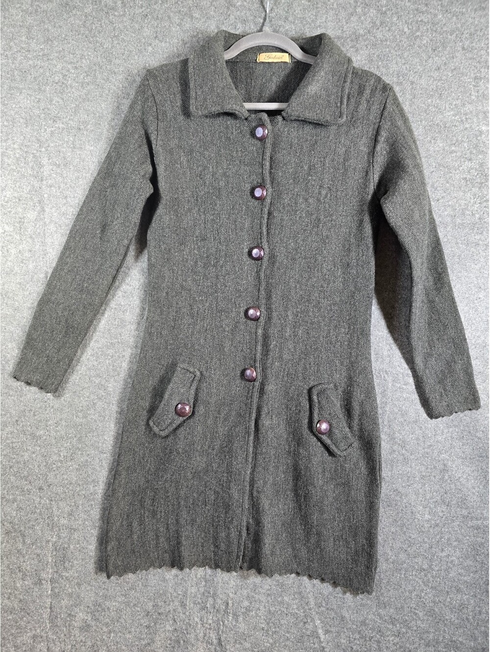 Godwin Knitt knee Length Button Up Grey Academia Cardigan Sweater Size 5/6